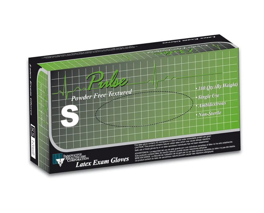 Pulse Latex glove: Small, Powder-Free, Textured, Chlorinated, Non-Sterile, box