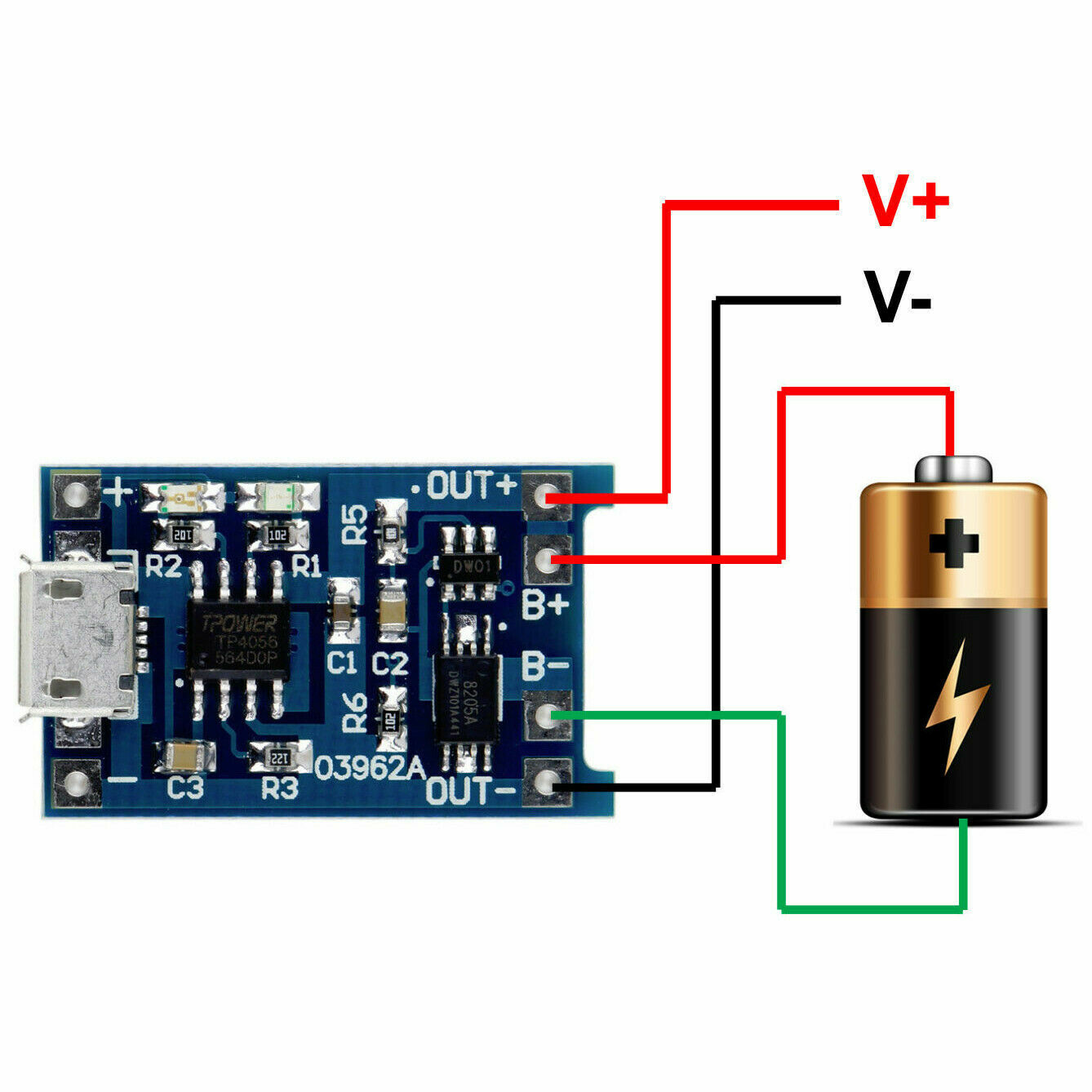 2pcs TP4056 5V 1A Micro USB 18650 Lithium Battery Charging and Protection Board