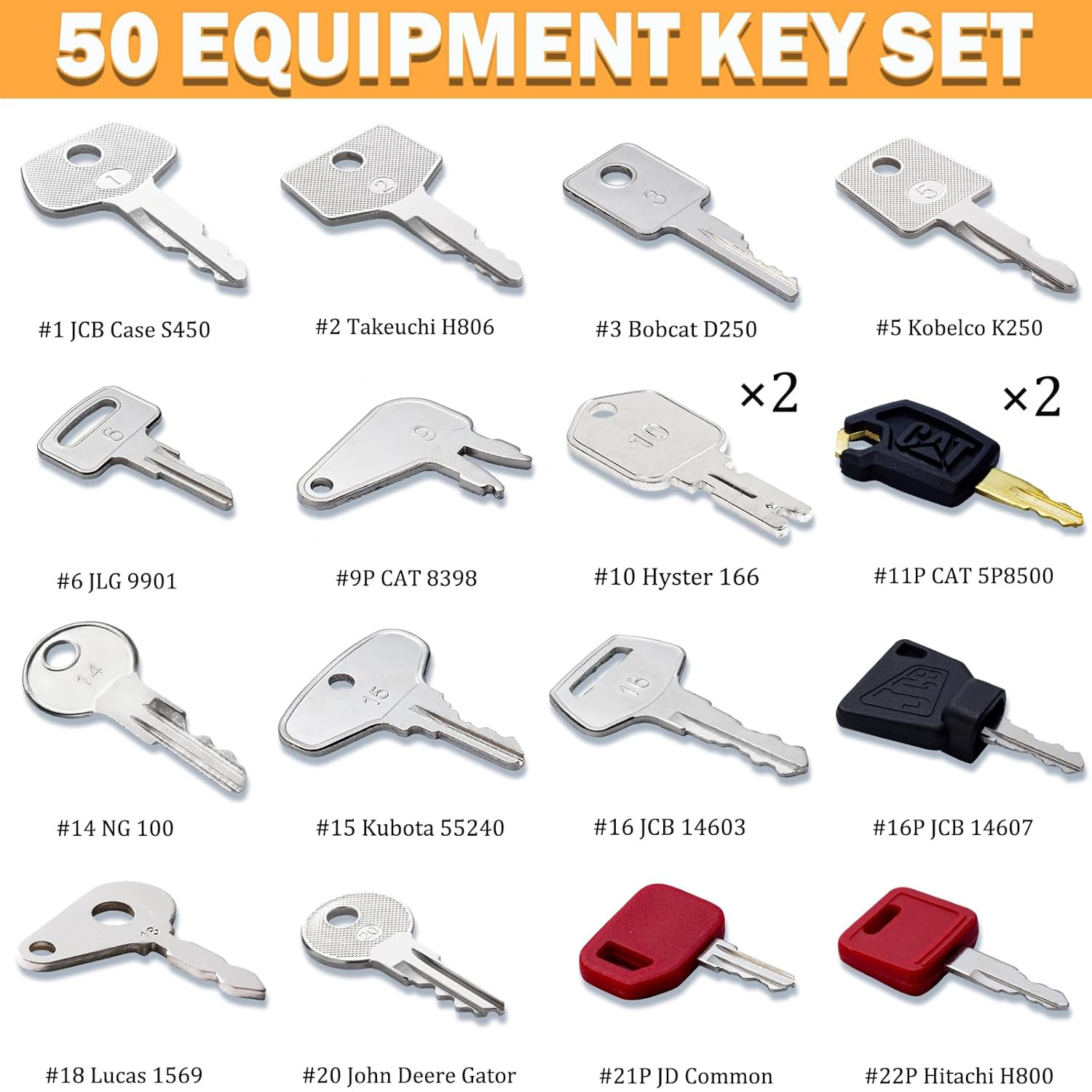 50 Heavy Equipment Ignition Keys for CAT, John Deere, Komatsu, & More