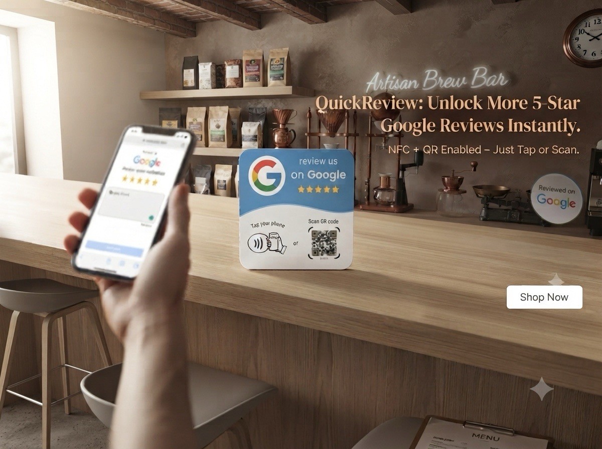 5 Star Google Review Card NFC Tap To Review Preprogrammed QR Code Business