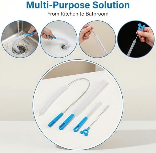 Flexible Drain Cleaning Brush Set, Long Pipe Cleaner for Kitchen Sink, Shower…