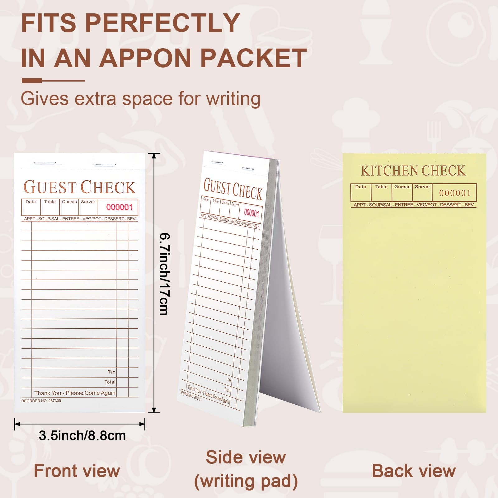 Seajan 50 Pack Guest Check Pads Server Note 3.5 x 6.7 Inch Coffee