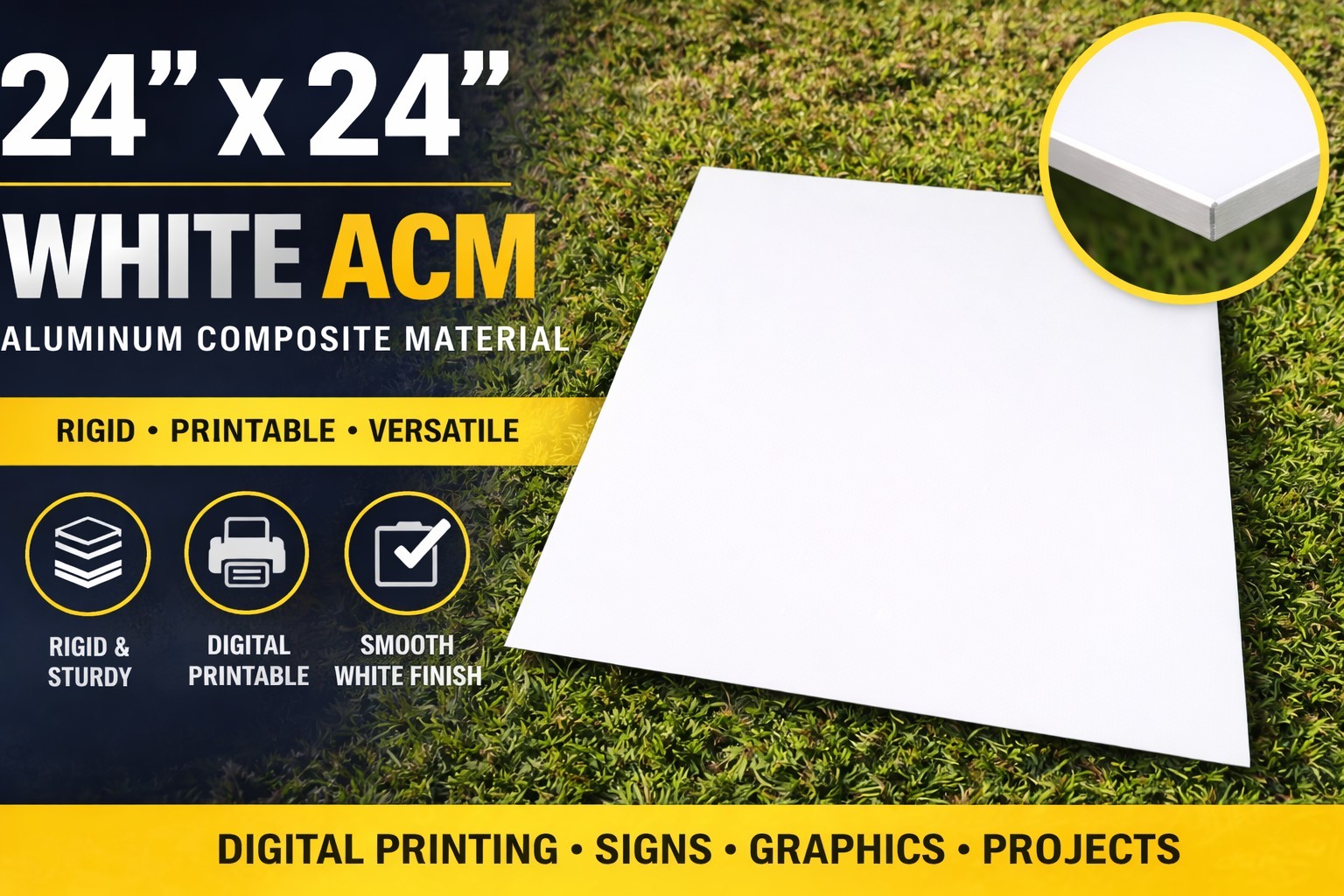 24” x 24” White ACM Sheet – Aluminum Composite Material Metal Sheet, 24 in Width
