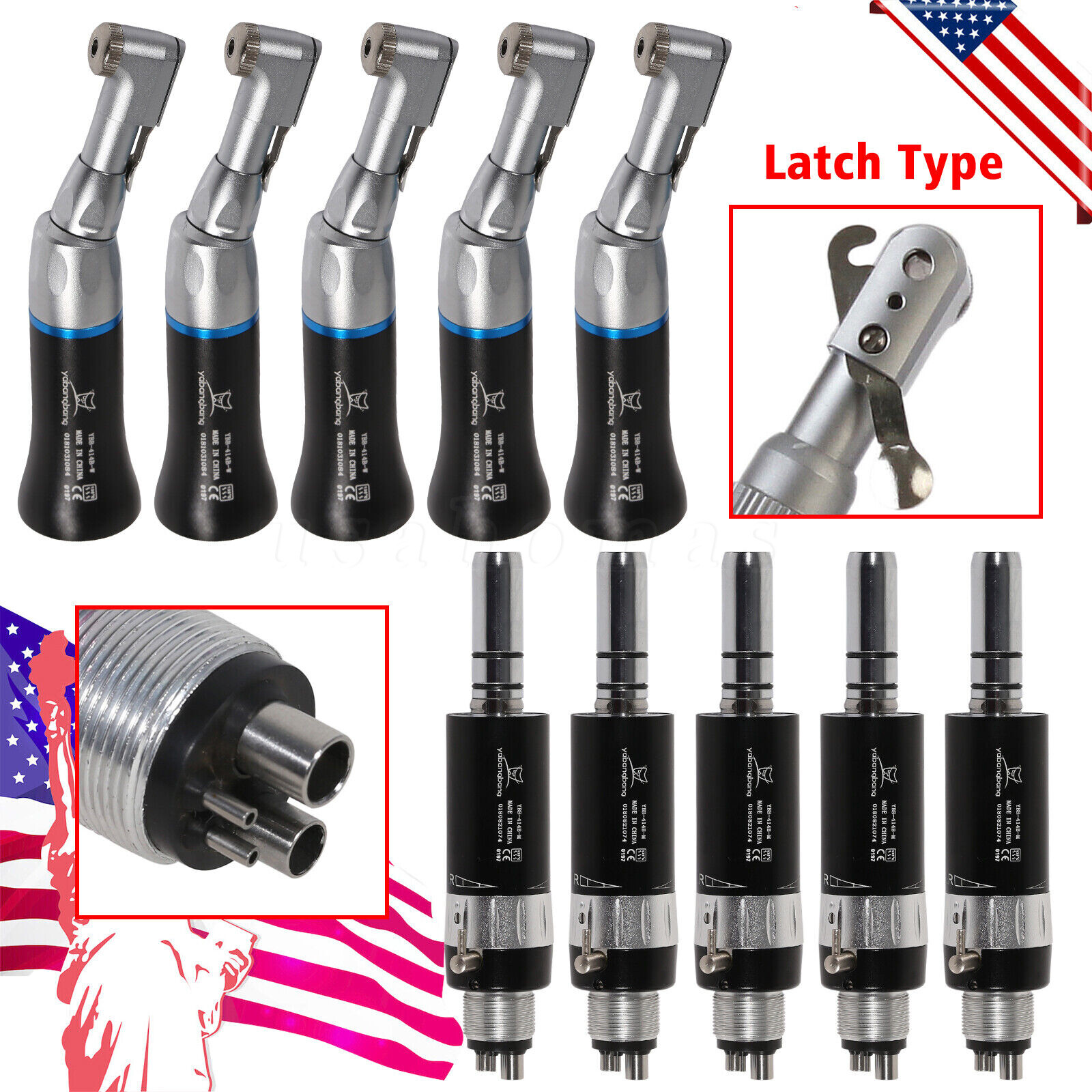 Dental Low Slow Speed Handpiece Contra Angle Air Motor 4Holes NSK Style Black
