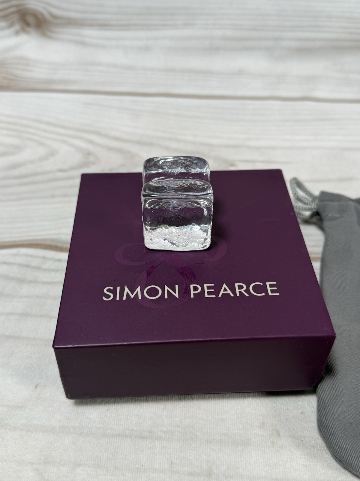 Simon Pearce Cube Glass Business Card Holder Paperweight