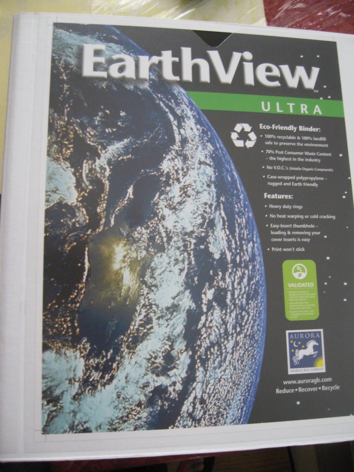 Aurora Earth View Binder – 8.50″ x 11″ – 1.50″ Capacity – Lot of 5 – White