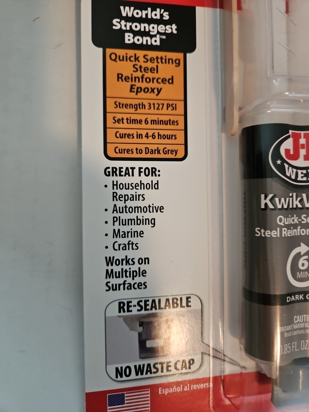 J-B Weld 50176 KwikWeld Steel Reinforced Epoxy Syringe Dark Grey 25 ml/.85oz New