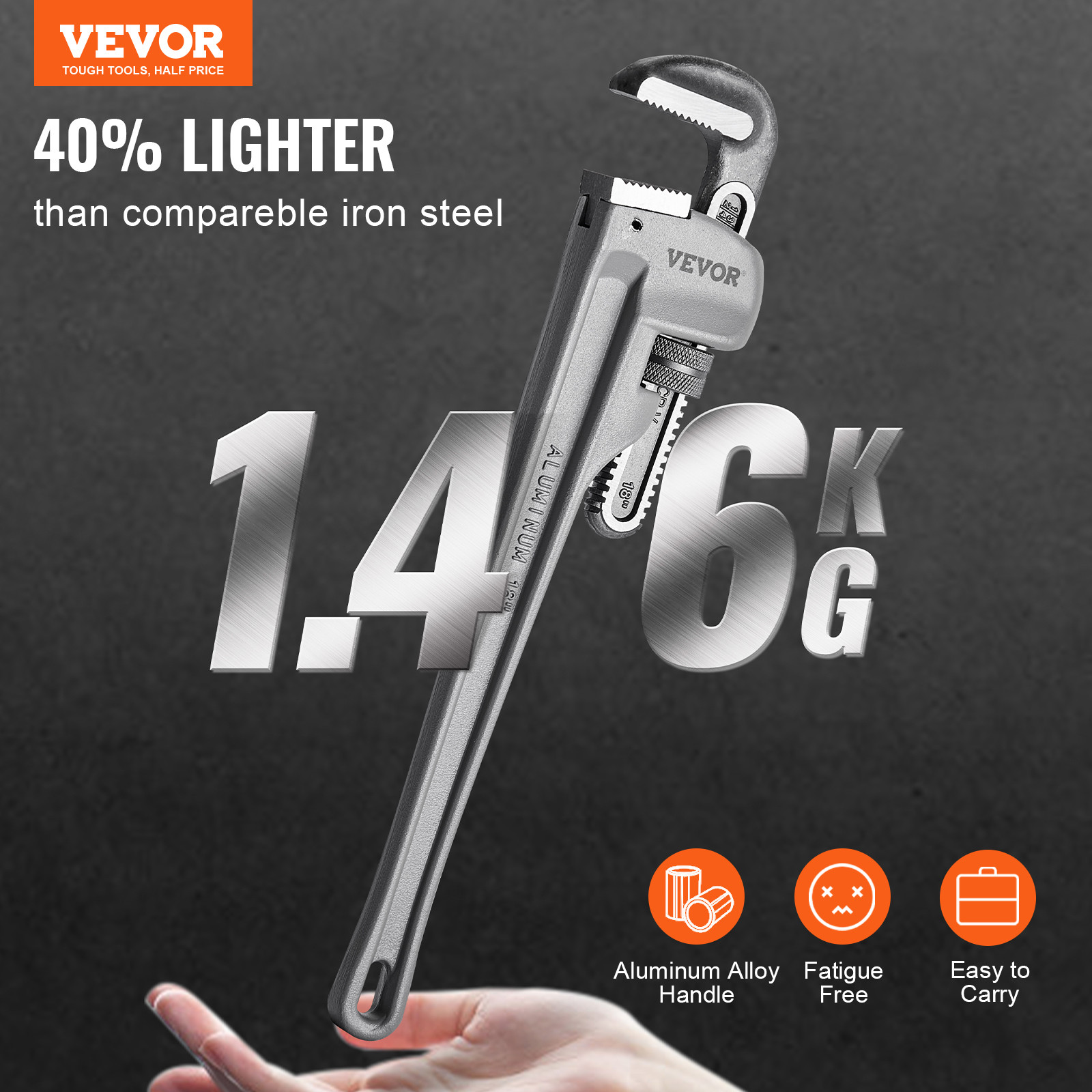 VEVOR 3PCS Aluminum Straight Pipe Wrench Set 10/14/18 in Plumbing Wrench CRV Jaw