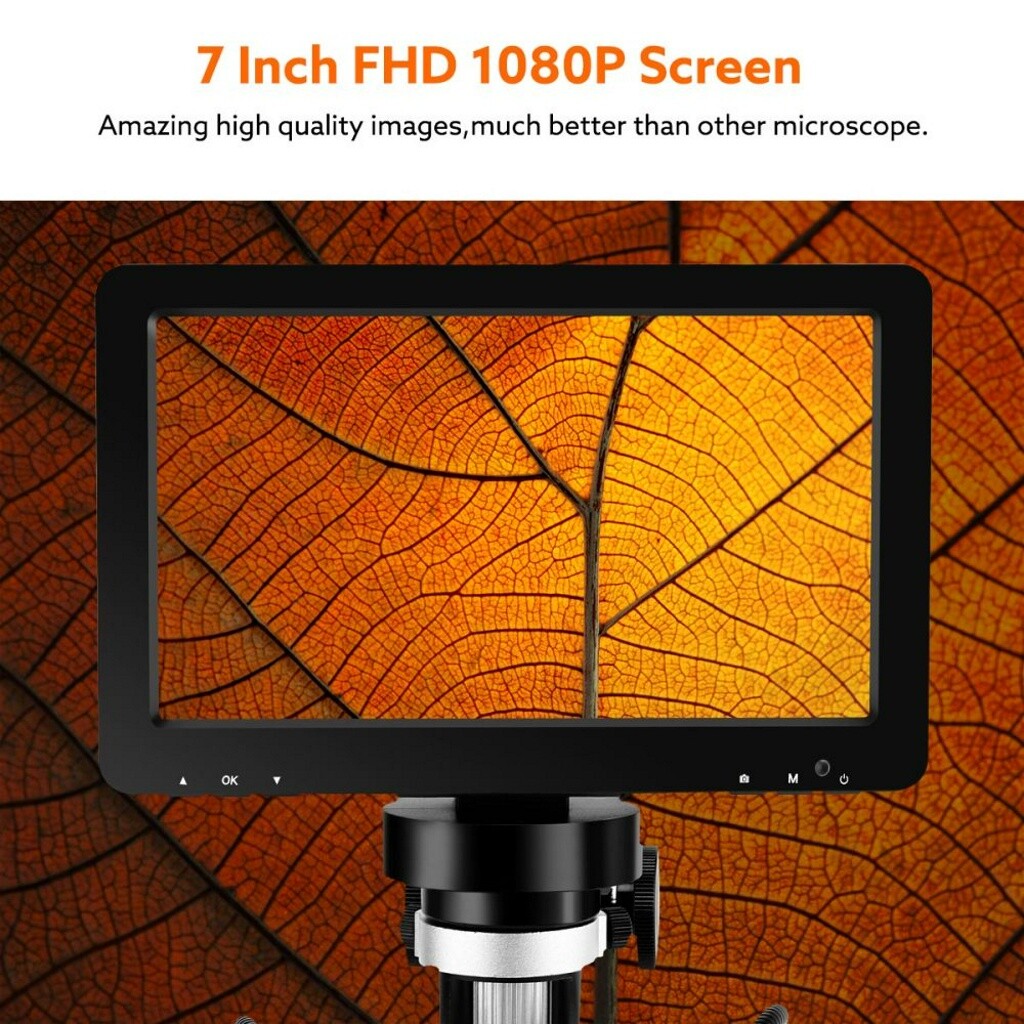 TOMLOV 7″ Lcd Digital Microscope 1200x Coin Magnifier 1080p Video Camera 12MP