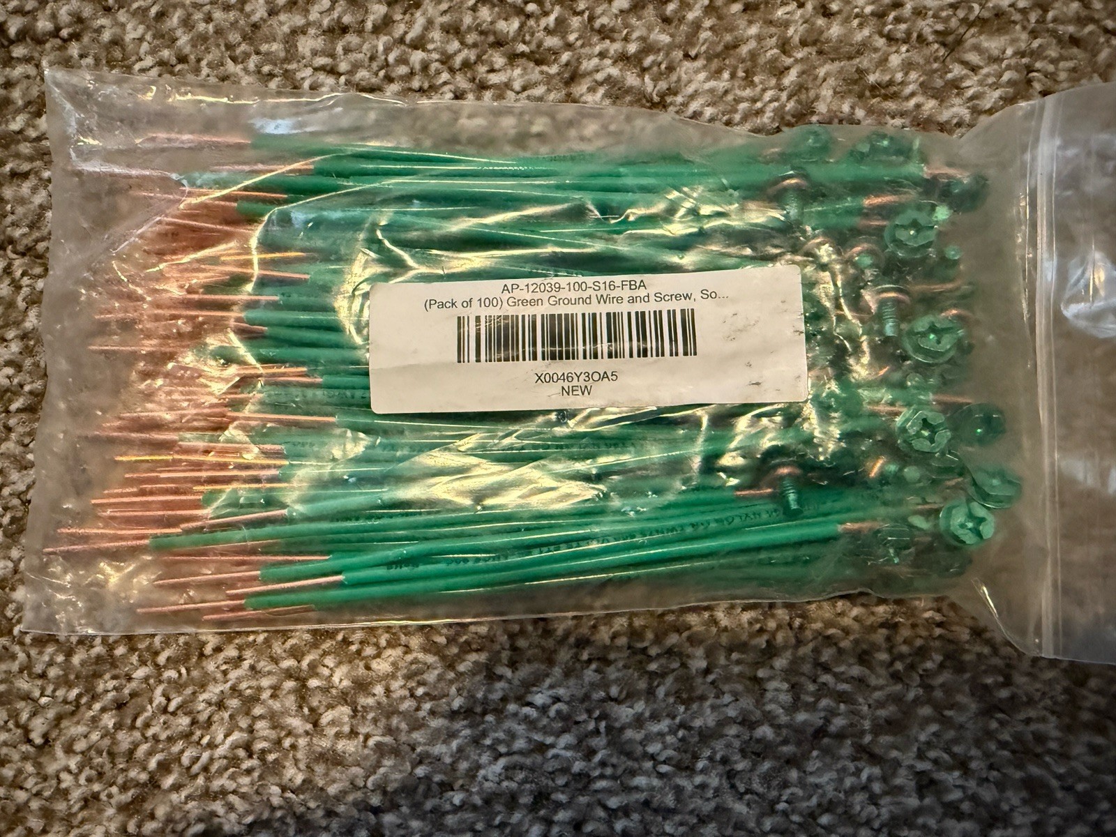 100 PACK Green Ground Wire and Screw 6.5″ Overall Length NEW