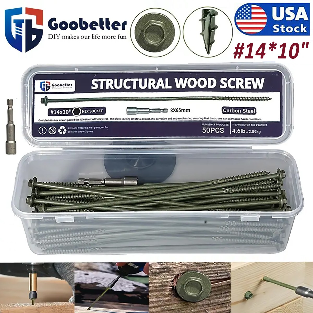 Heavy-Duty Green Timber Structural Wood Screws with Hex Socket 14*10″ Extra Long