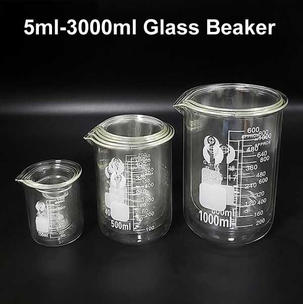 5ml-3000ml Lab Chemistry Borosilicate Glass Beaker Glassware w/ Handle Measuring