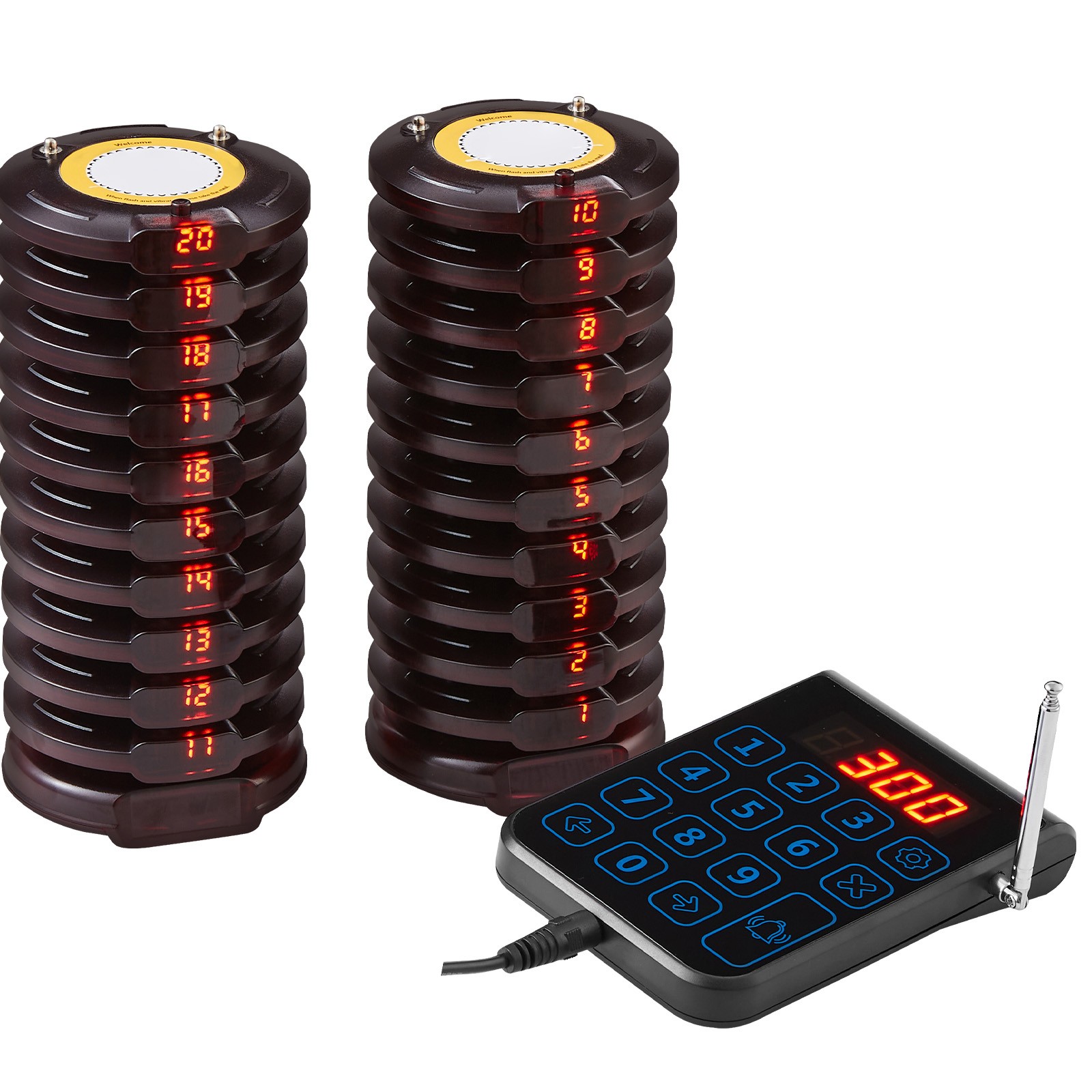 VEVOR 20+1 Pagers Restaurant Pager System Wireless Food Service 24h Standby Time