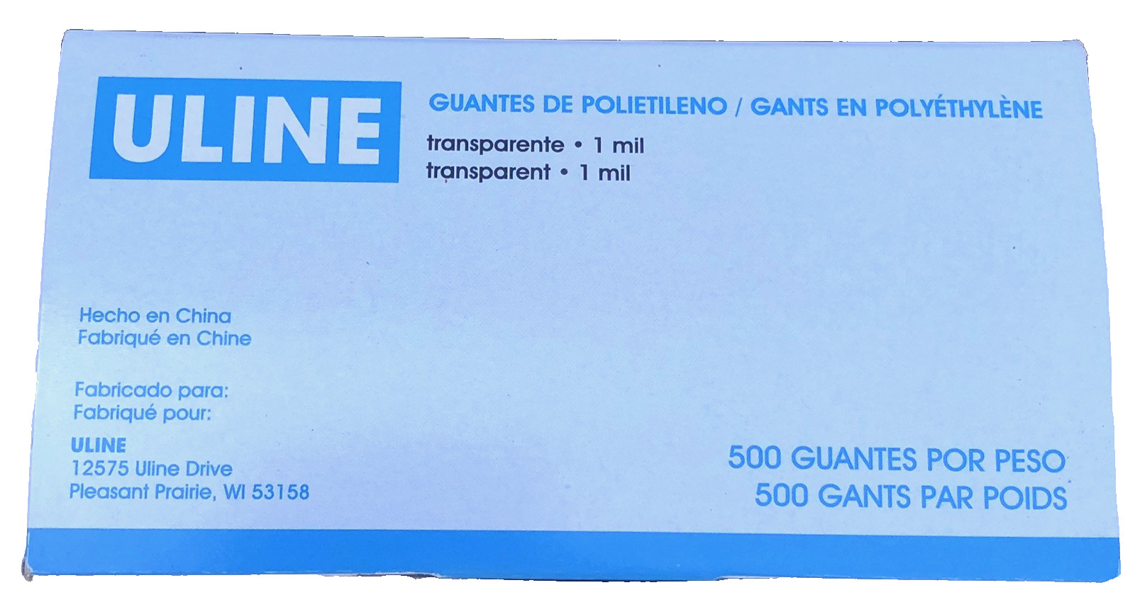 Uline 500 Polyethylene Gloves Clear 1 Mil S-7895 Single Use Ambidextrous New Box