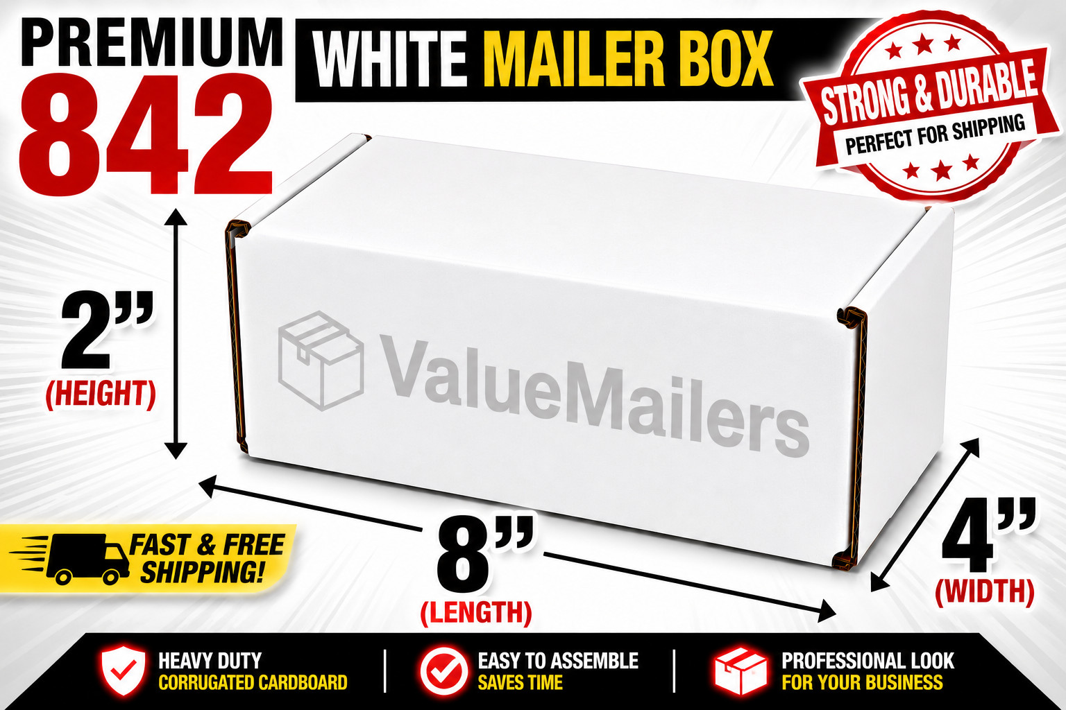 200 – 8 x 4 x 2 White Corrugated SHIPPING BOX Mailer Packing Storage Boxes