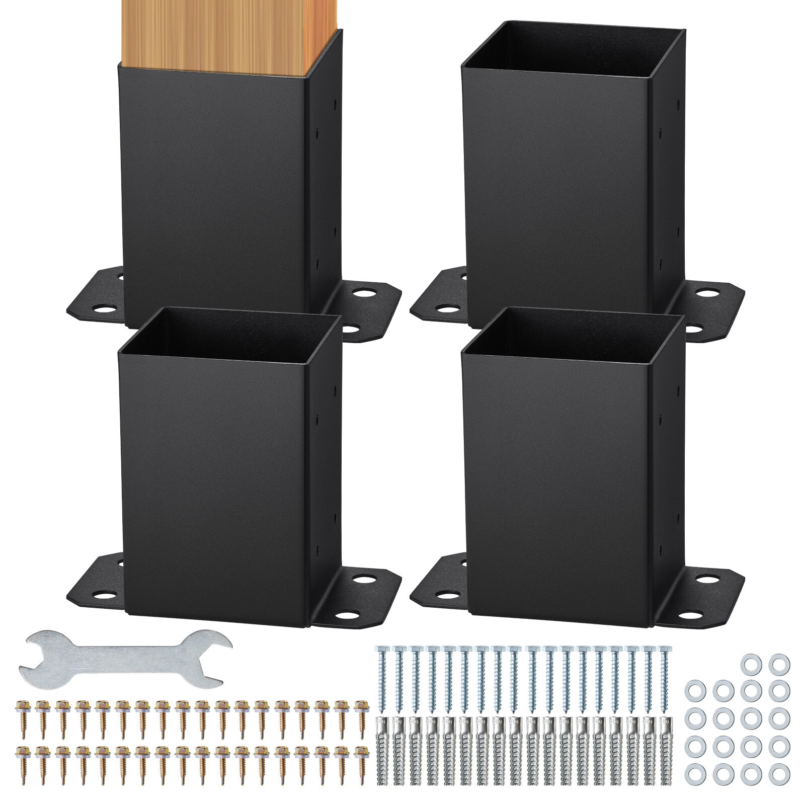 VEVOR 4 Pack 4×4 Post Base Brackets Heavy Duty Wood Post Fence Post Anchor