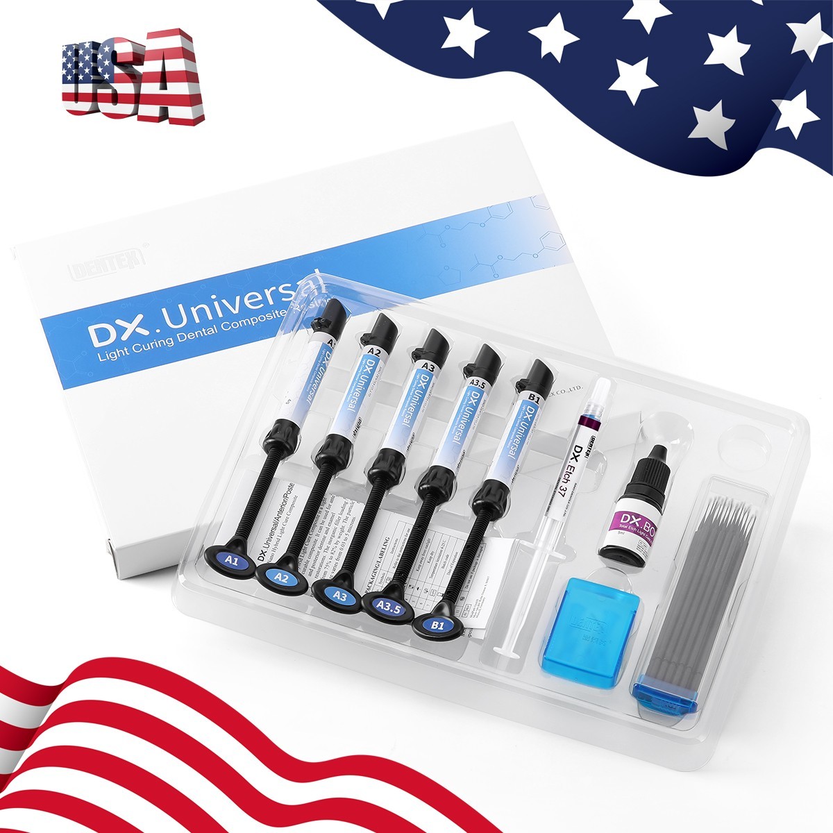 DENTEX Dental Light Cure Composite Resin Syringe Kit Shade A1 A2 A3 A3.5 B1