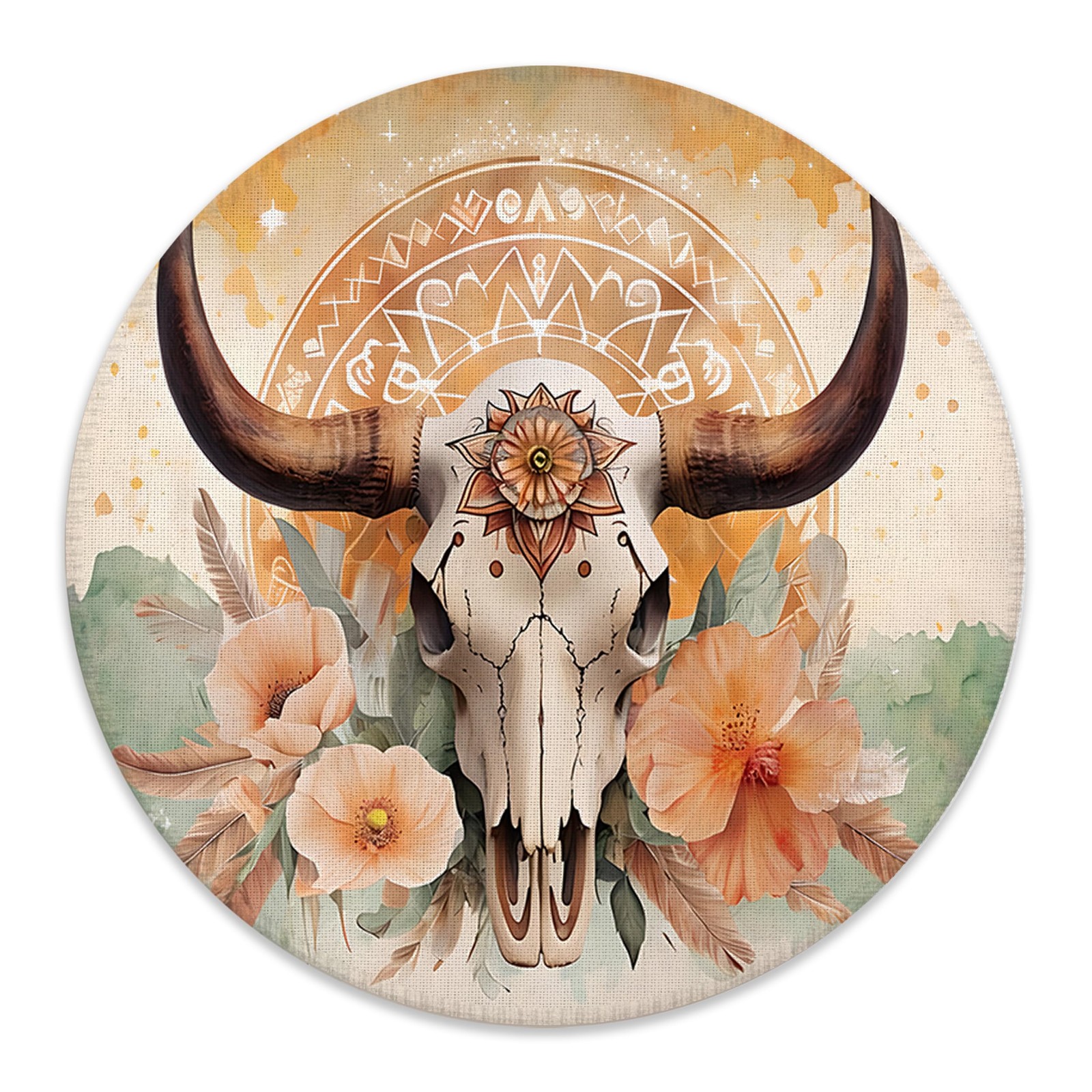 BILLAION Boho Western Bull Skull Floral Mouse Pad for 7.9×7.9 inches, 23-SBD