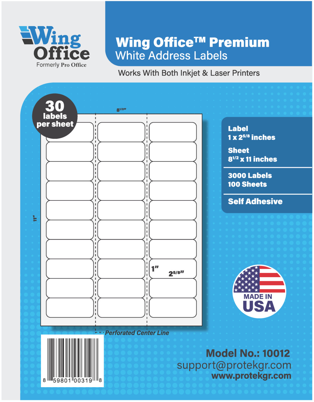 WING OFFICE Premium Shipping Labels Blank Self Adhesive 30 per Sheet 1″ x 2 5/8″