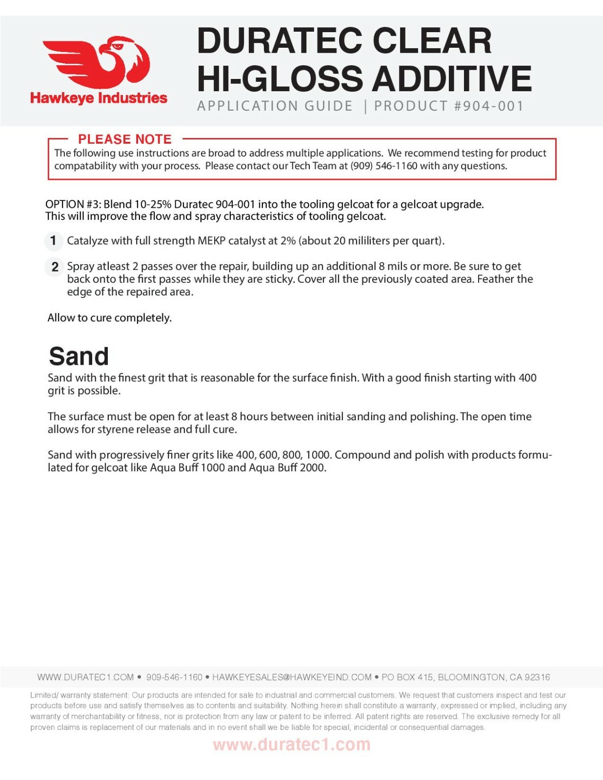904-001 Duratec Clear Hi-Gloss Additive For Gelcoat (Gallon)