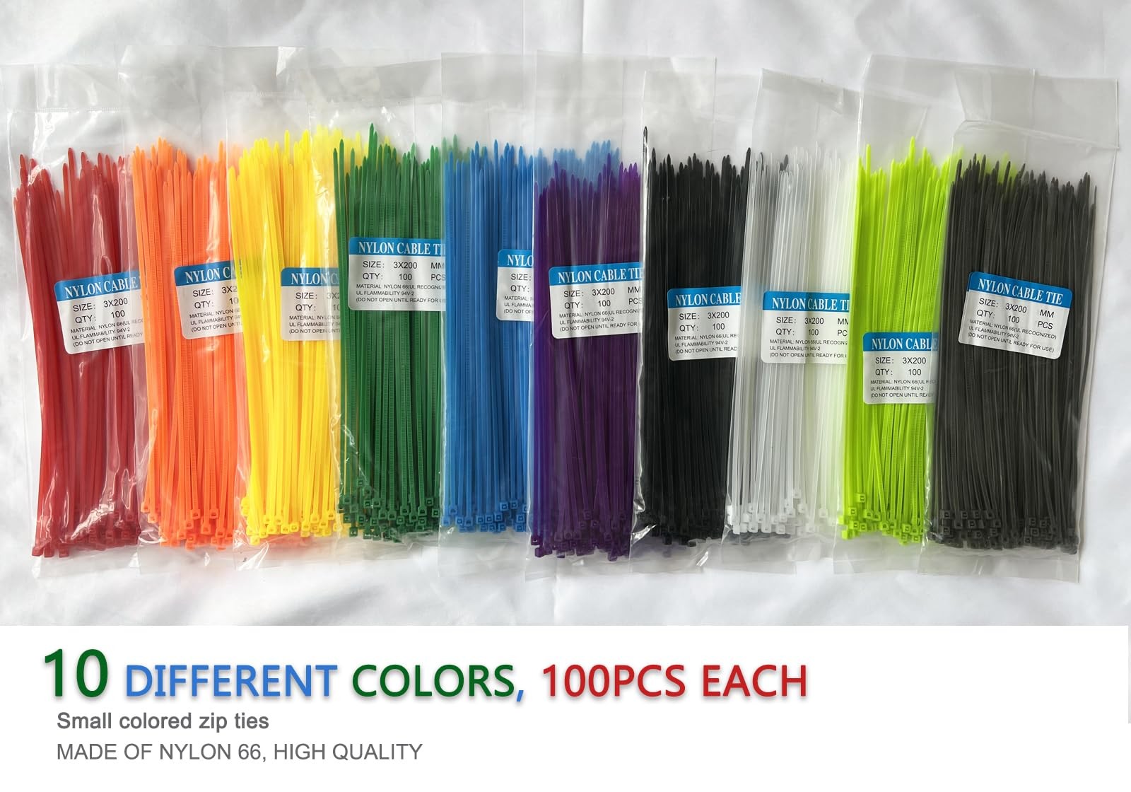 600Pack 8 Inch Multi Colors Heavy Duty Cable Zip Ties for Indoor and Outdoor Use