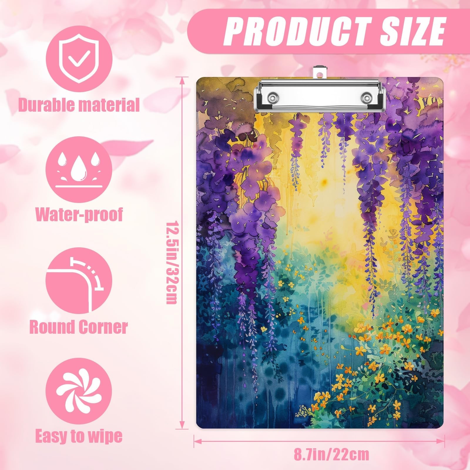 Nature Watercolor Floral Clipboard,Decorative Clip Board with Metal Clip Cute…