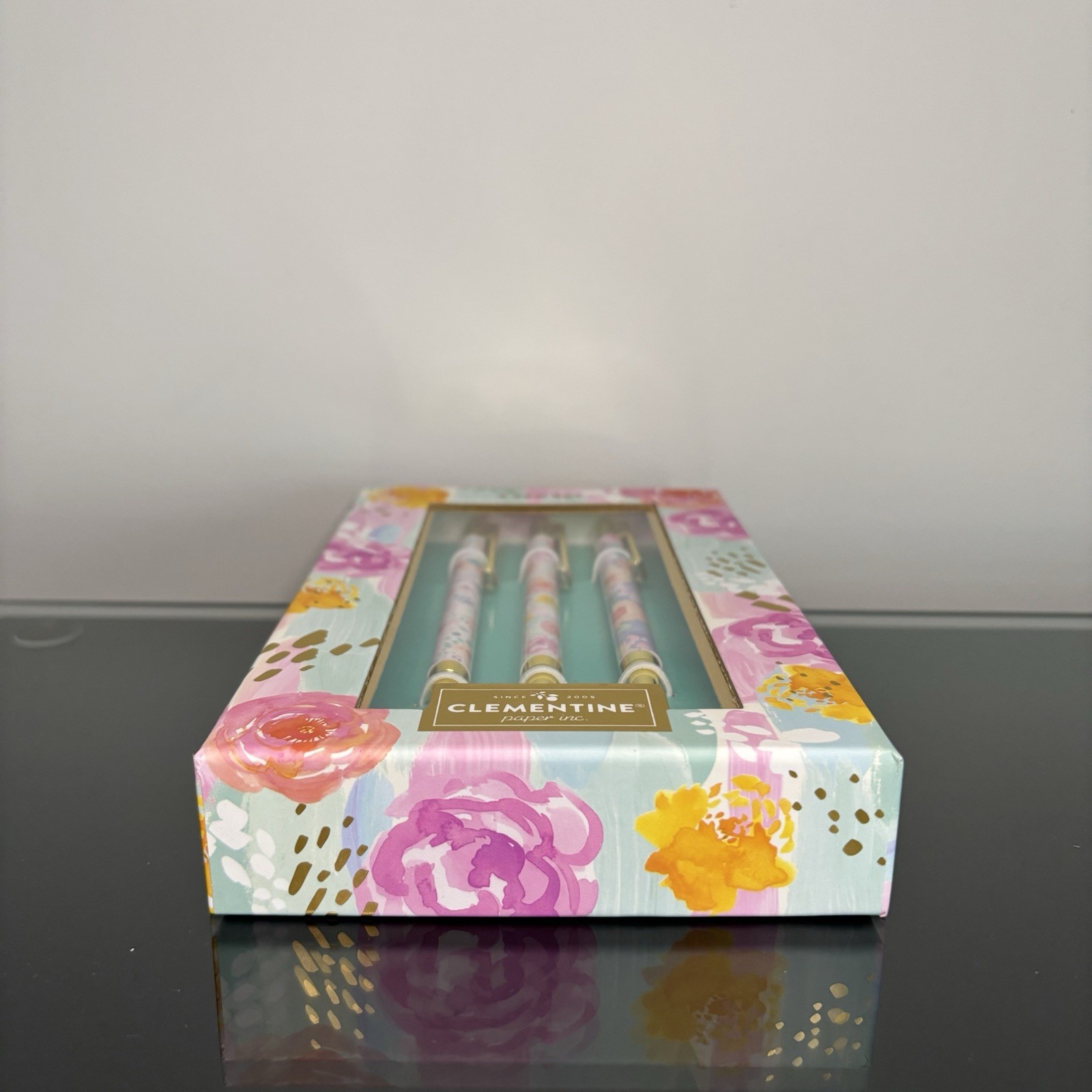 Clementine Pen Set of 3. Colorful Floral in Bloom. Black Ink. Rose Designer. NWT