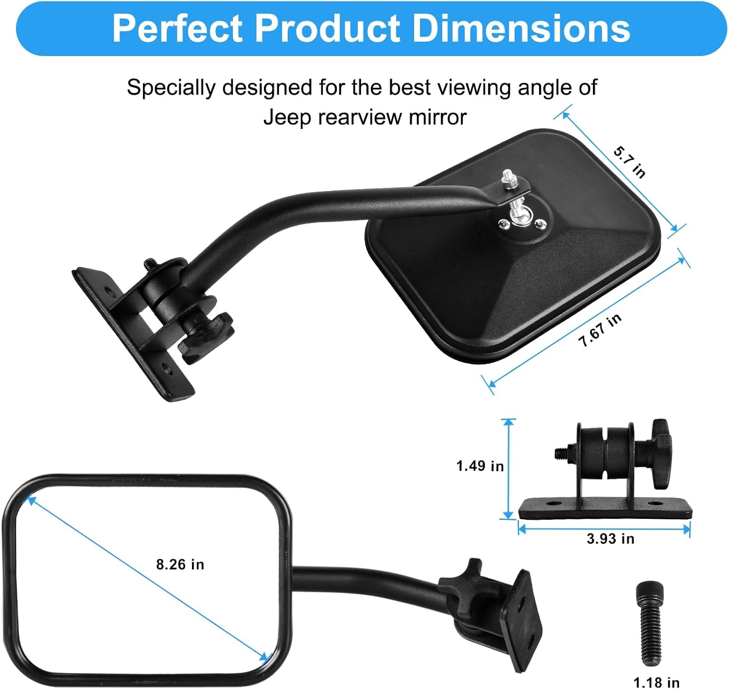 Upgraded Mirrors Doors off Compatible with Wrangler, Anti-Shake Side Rearview Mi