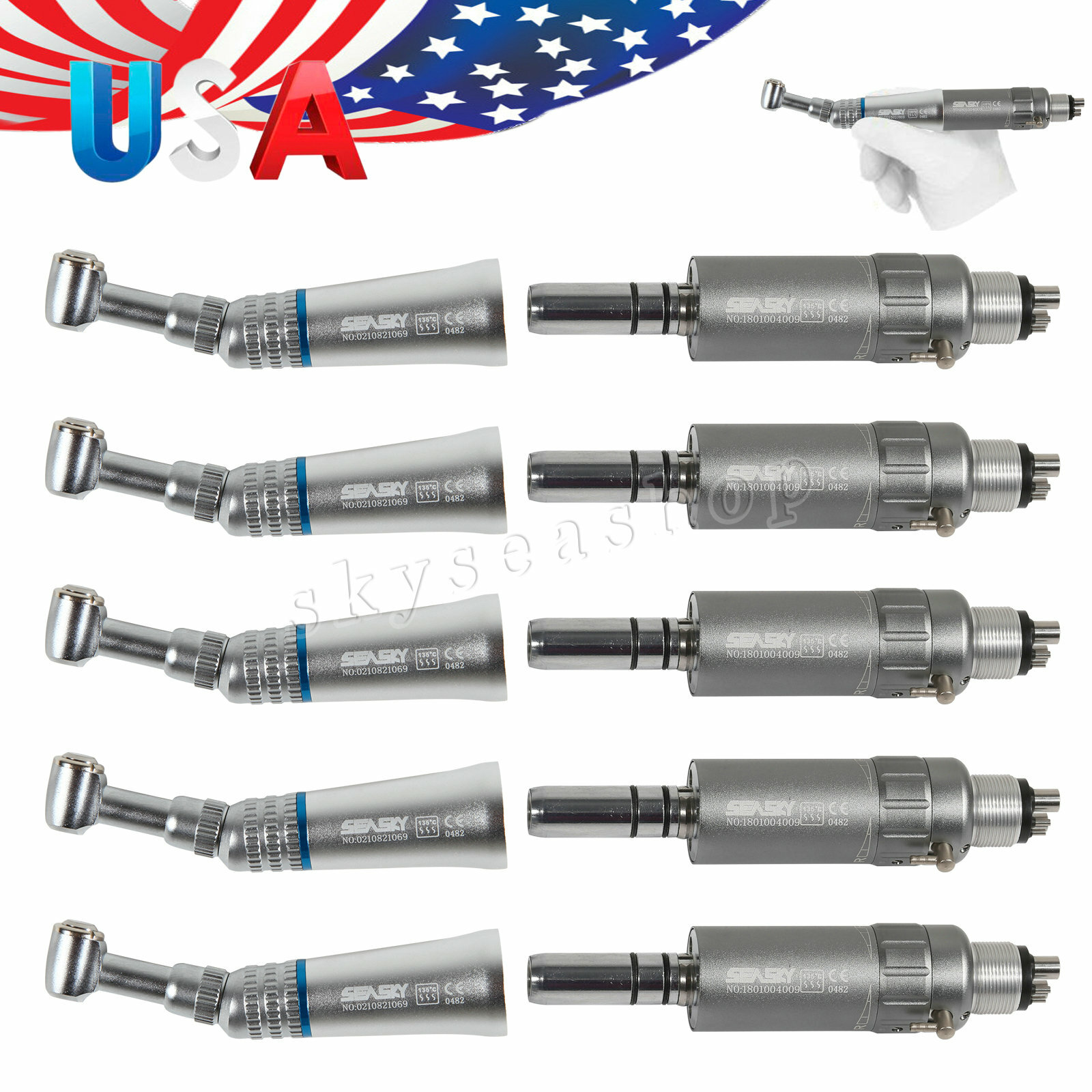 SEASKY Dental slow speed handpiece contra angle Push for NSK Air motor 4H b-n