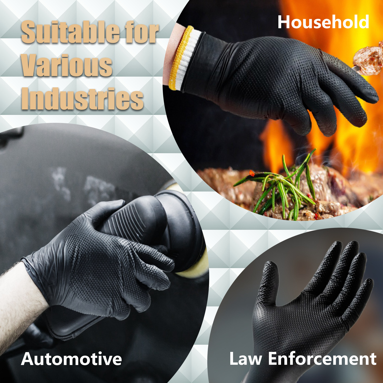 Craft Black Extra Large Nitrile Gloves Diamond 8Mil Disposable Latex 1000/Case