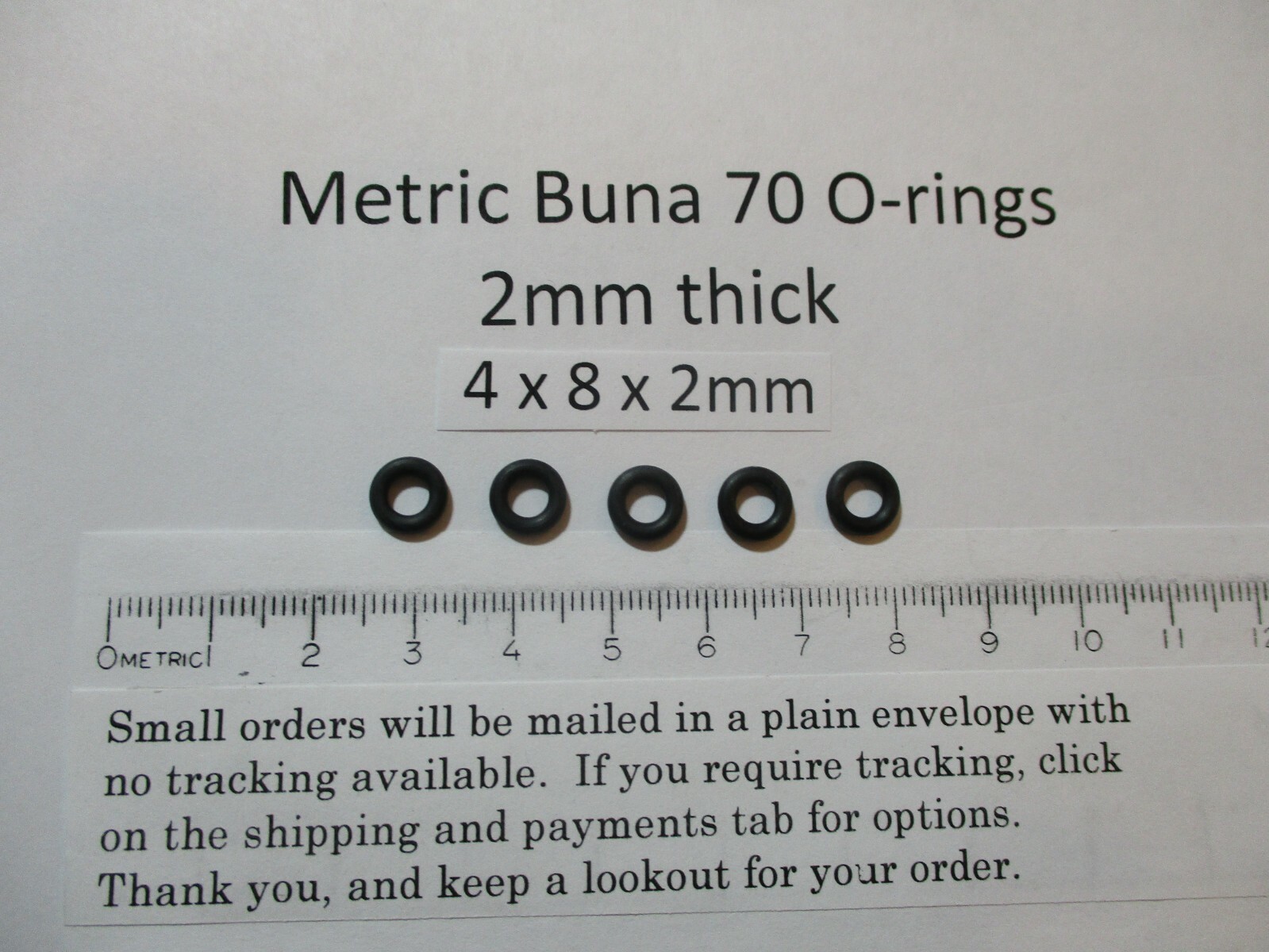 4mm ID x 8mm OD x 2mm thick O-ring. Buna-70. Quan 5.