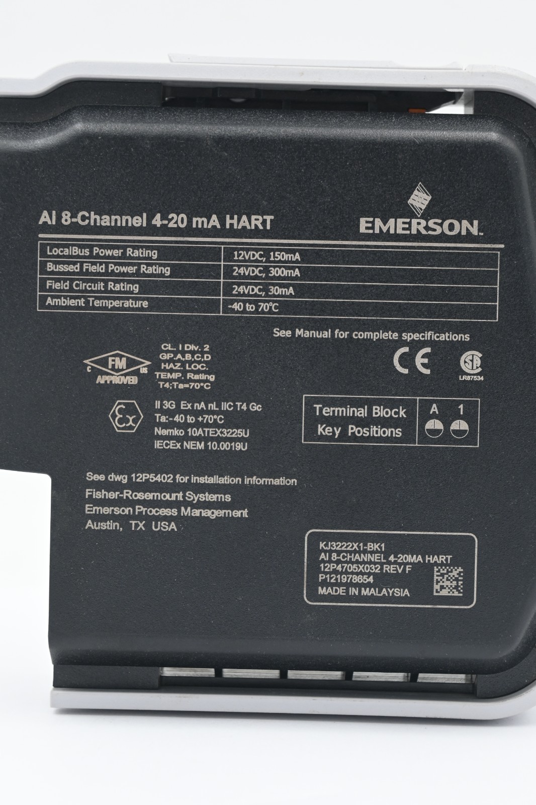 EMERSON DELTAV KJ3222X1-BK1 AI 8-CHANNEL 4-20 MA HART MODULE 12P4705X032 REV F