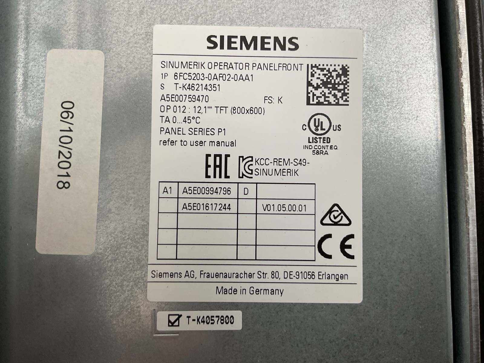 Siemens SINUMERIK PCU 50.5-C 6FC5210-0DF52-2AA0 1.8GHz 1GB CNC 840D Operator