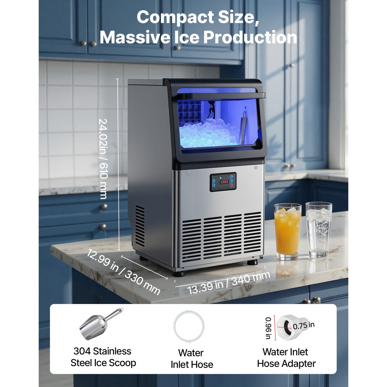 Uimoso Commercial Ice Maker 80 lbs/24h with 13lbs Storage for Bar and Restaurant