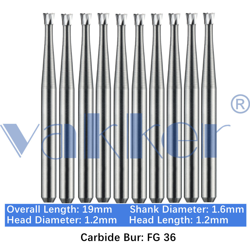 Vakker 10PC Dental Carbide Burs FG 36 Friction Grip High Speed Bur