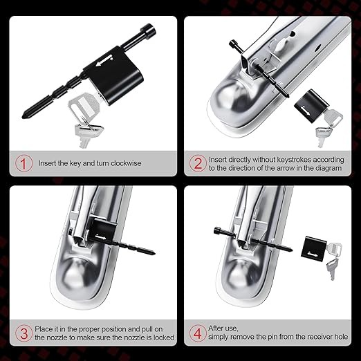 Trailer Tongue Coupler Lock Adjustable Tongue Pin 1/4″ Diameter, Fits Black