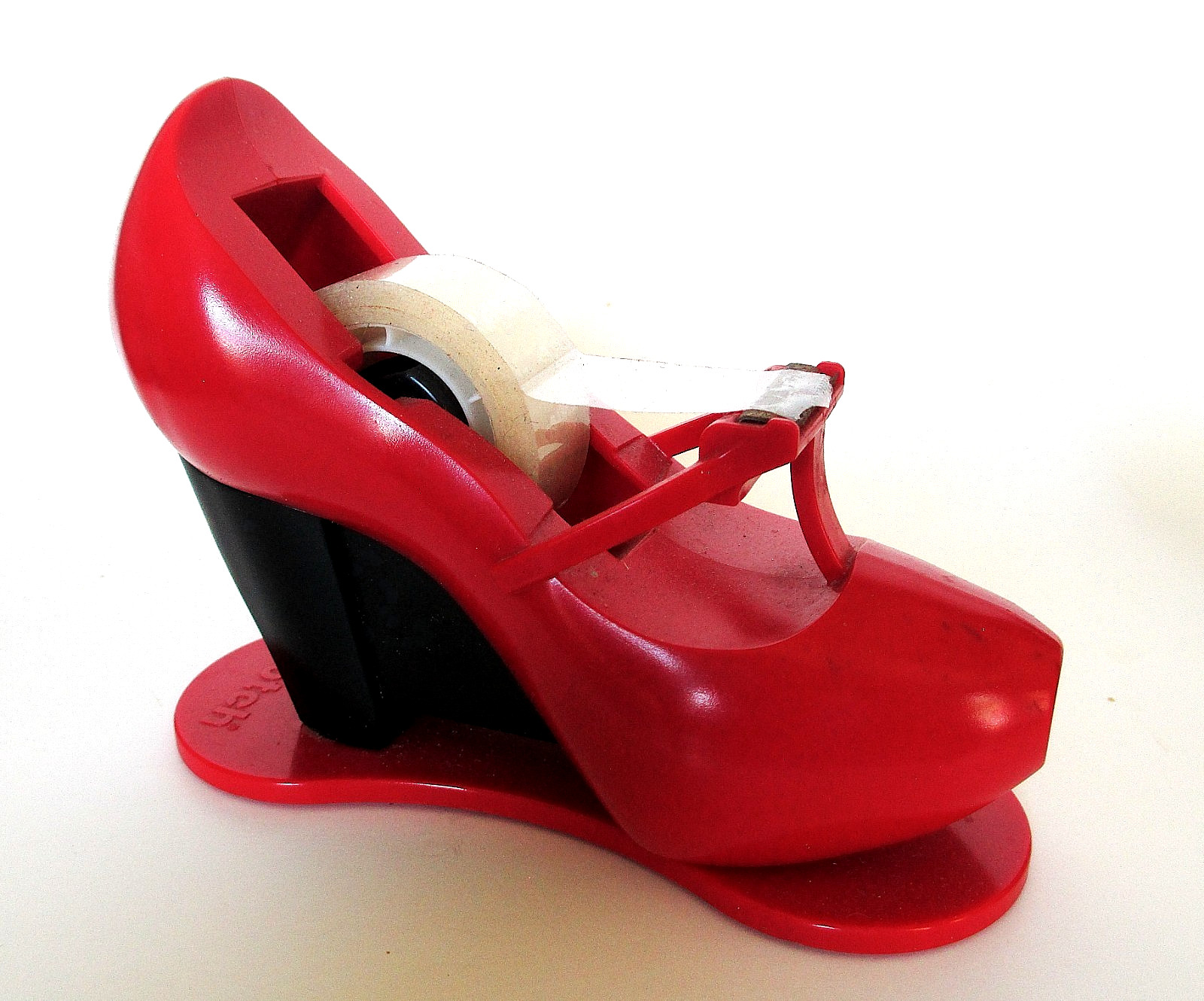 VINTAGE 1940’S RED PLASTIC HIGH HEEL COTCH TAPE DEISPENSER – CANADA