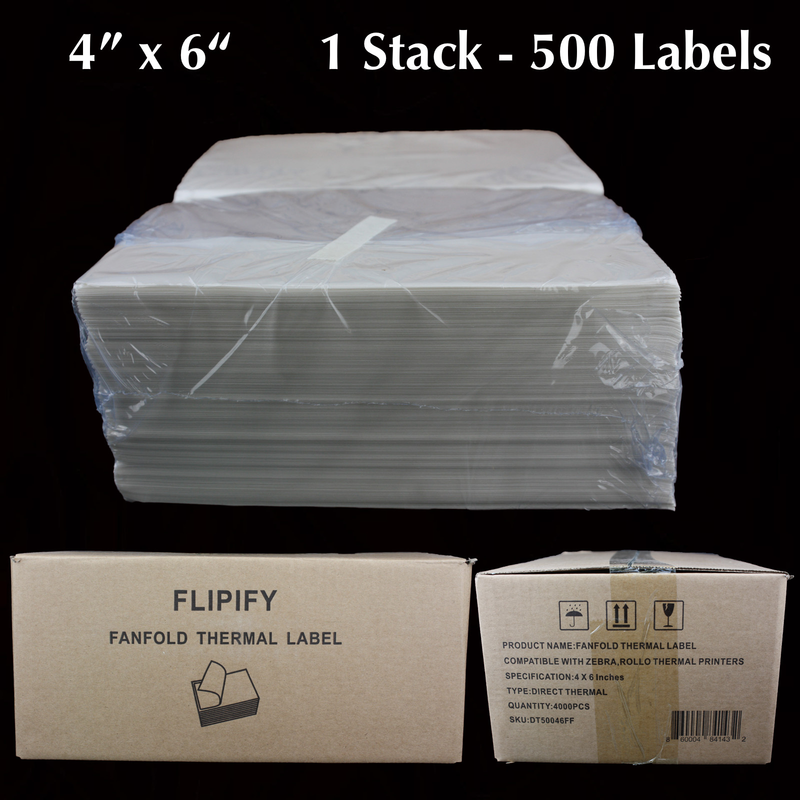 500 4×6 Fanfold Direct Thermal Shipping Labels for Zebra & Rollo Printers