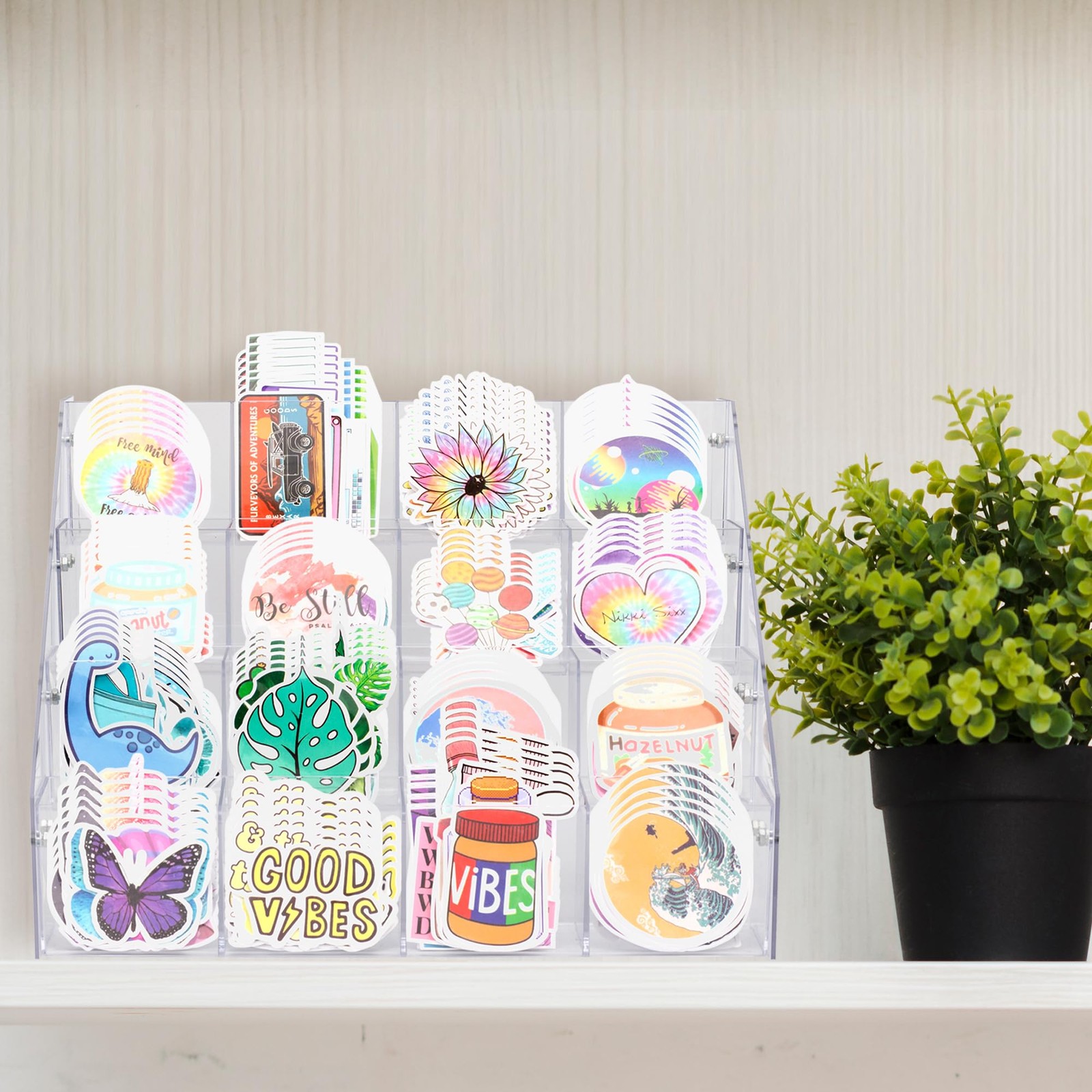 Sticker Display Stand for Vendors – 4 Tier 16 Pockets Acrylic Sticker Holder Dis