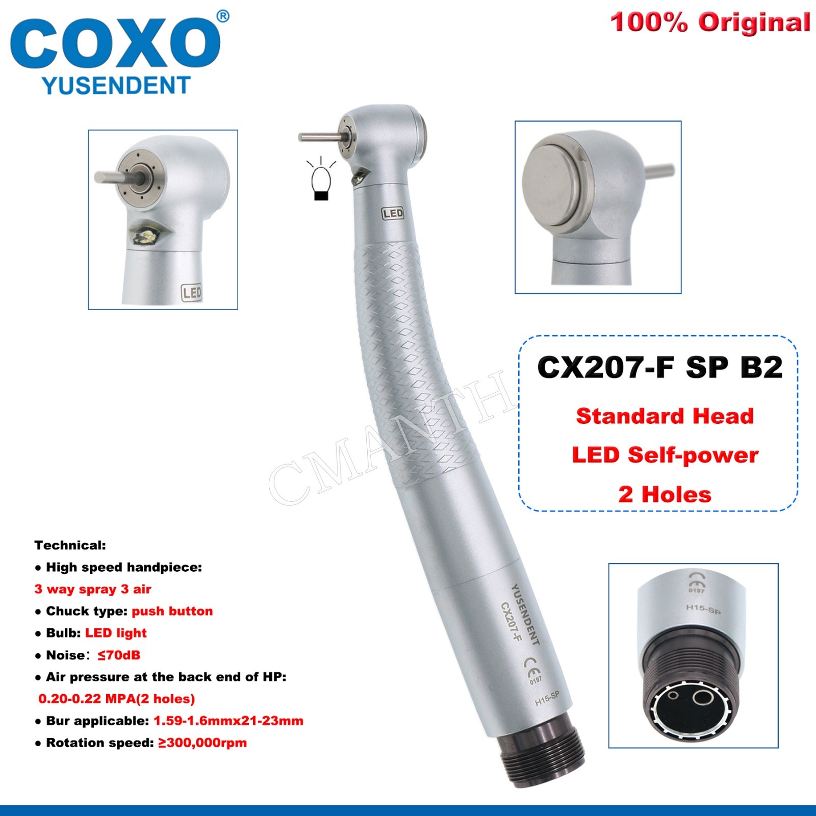 US COXO CX207-F Dental LED High Speed Handpiece Self-power Air Turbine 2/4 Holes