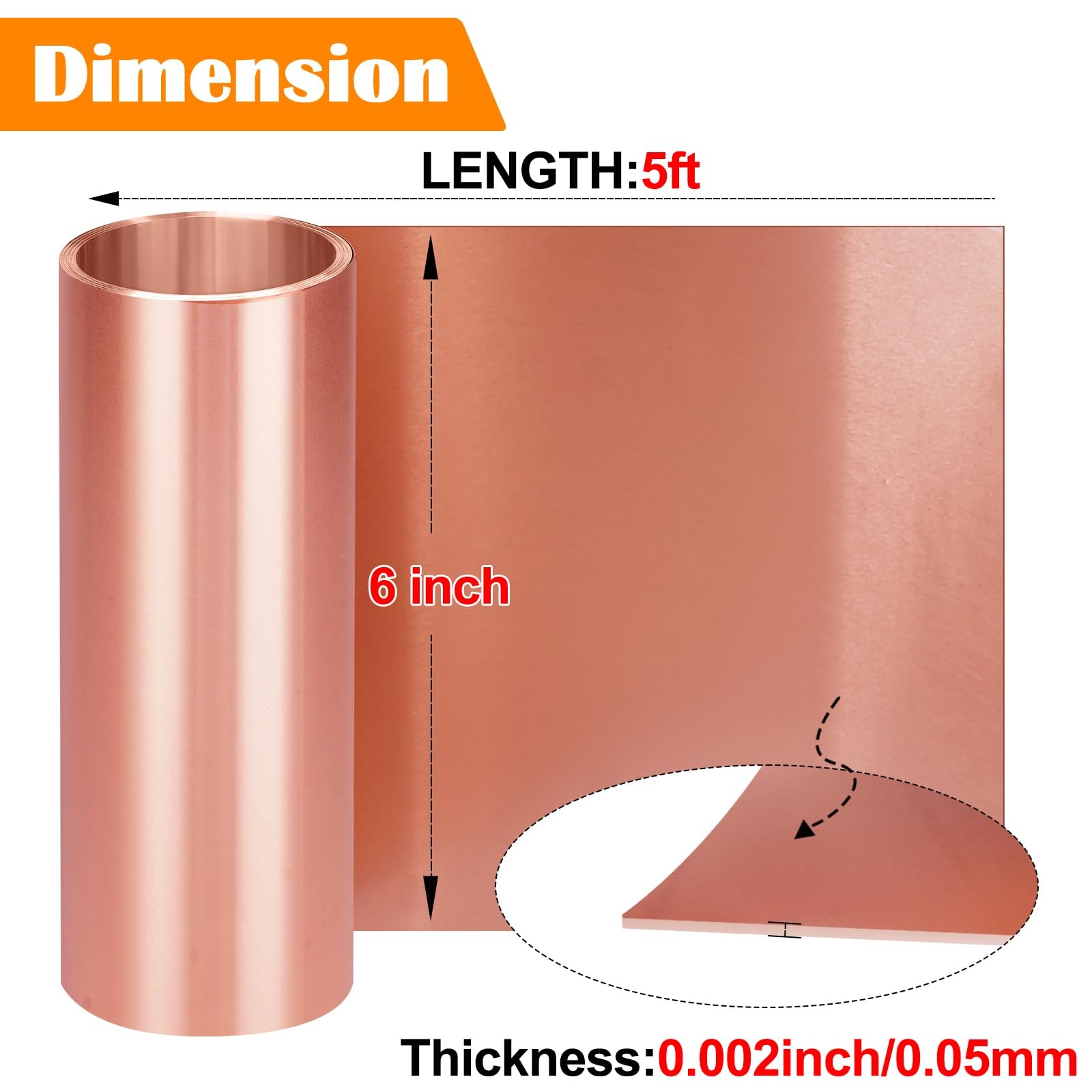 Copper Foil Sheet Roll, 6in x 5Ft, 0.05mm, Copper Flashing, House Repair, DIY