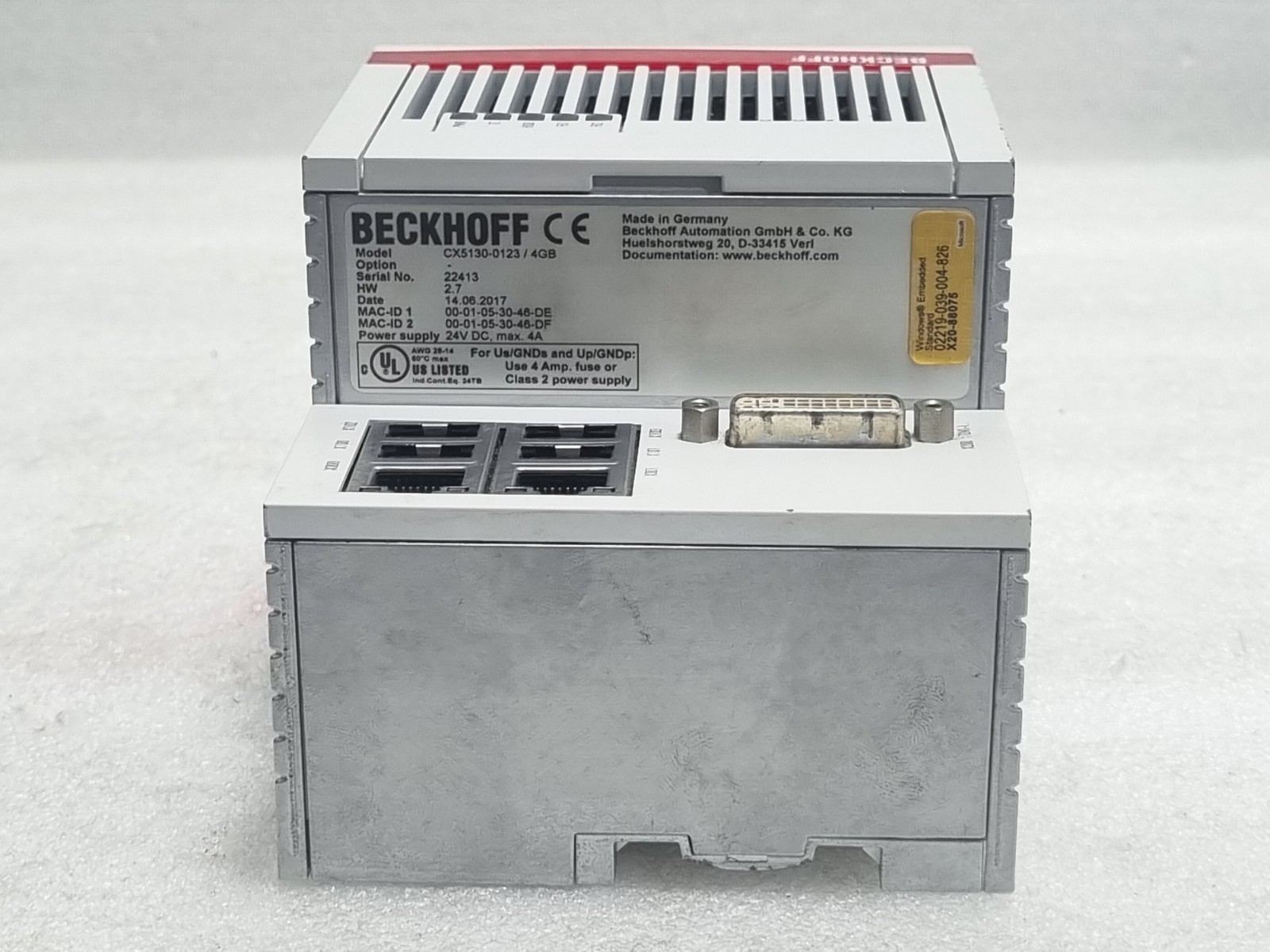 Beckhoff CX5130-0123 / 4GB Embedded PC Processor Intel Atom 24V DC 4A CX5130