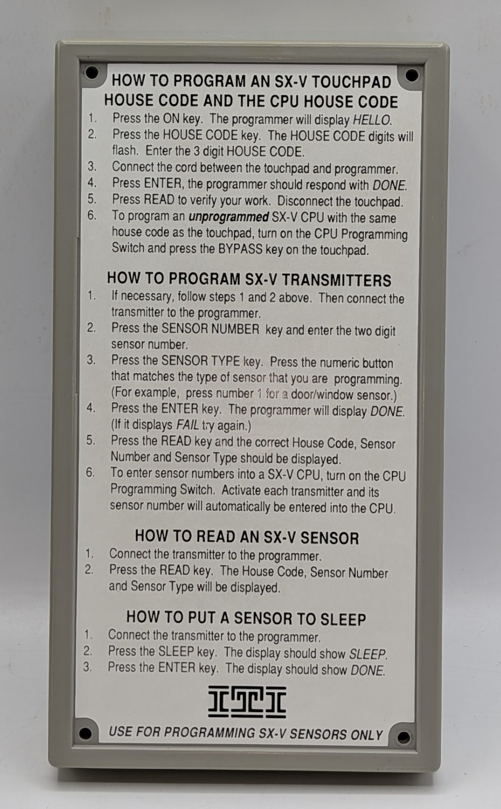 GE ITI SX-V Handheld Security System Sensor Programmer 60-083
