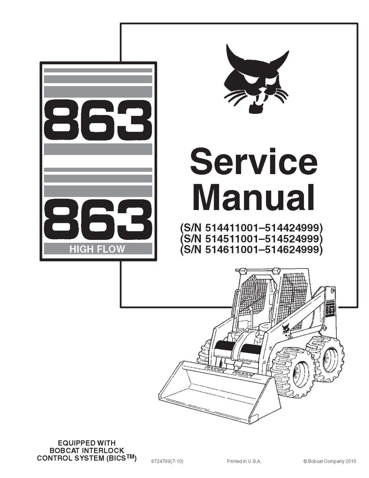 Bobcat 863 Skid Steer Loader Workshop Service Shop Repair Manual 6724799
