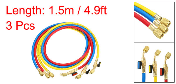 3pcs 1/4 SAE Refrigerant Charging Hose 4.9ft 800 PSI 4000 PSI Manifold Gauge