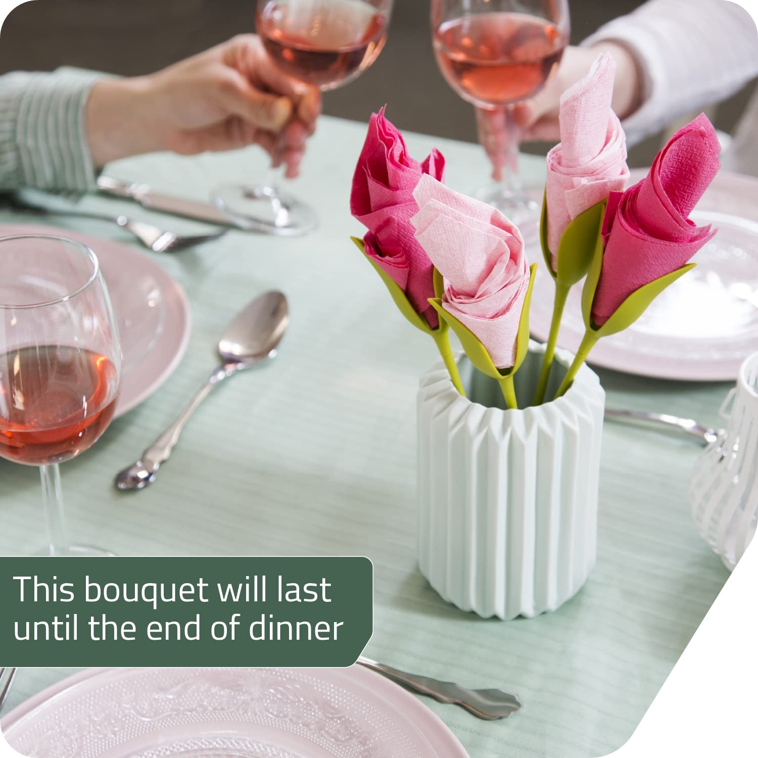 Peleg Design Bloom Napkin Holders for Tables, Set of 4 Green Stemmed Plastic Twi