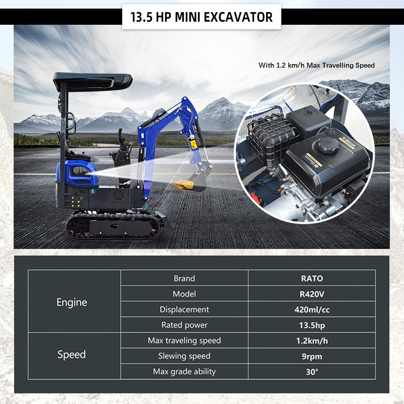 Free Ship Mini Excavator 1 Ton Digger 13.5hp Gas Tracked Crawler EPA Engine