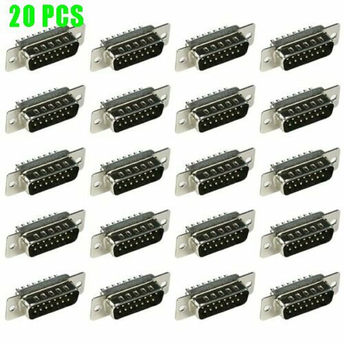 20 Pcs Pack DB15 15 Pin Male D-SUB Solder Cup Connector Adapter Plug Assembly