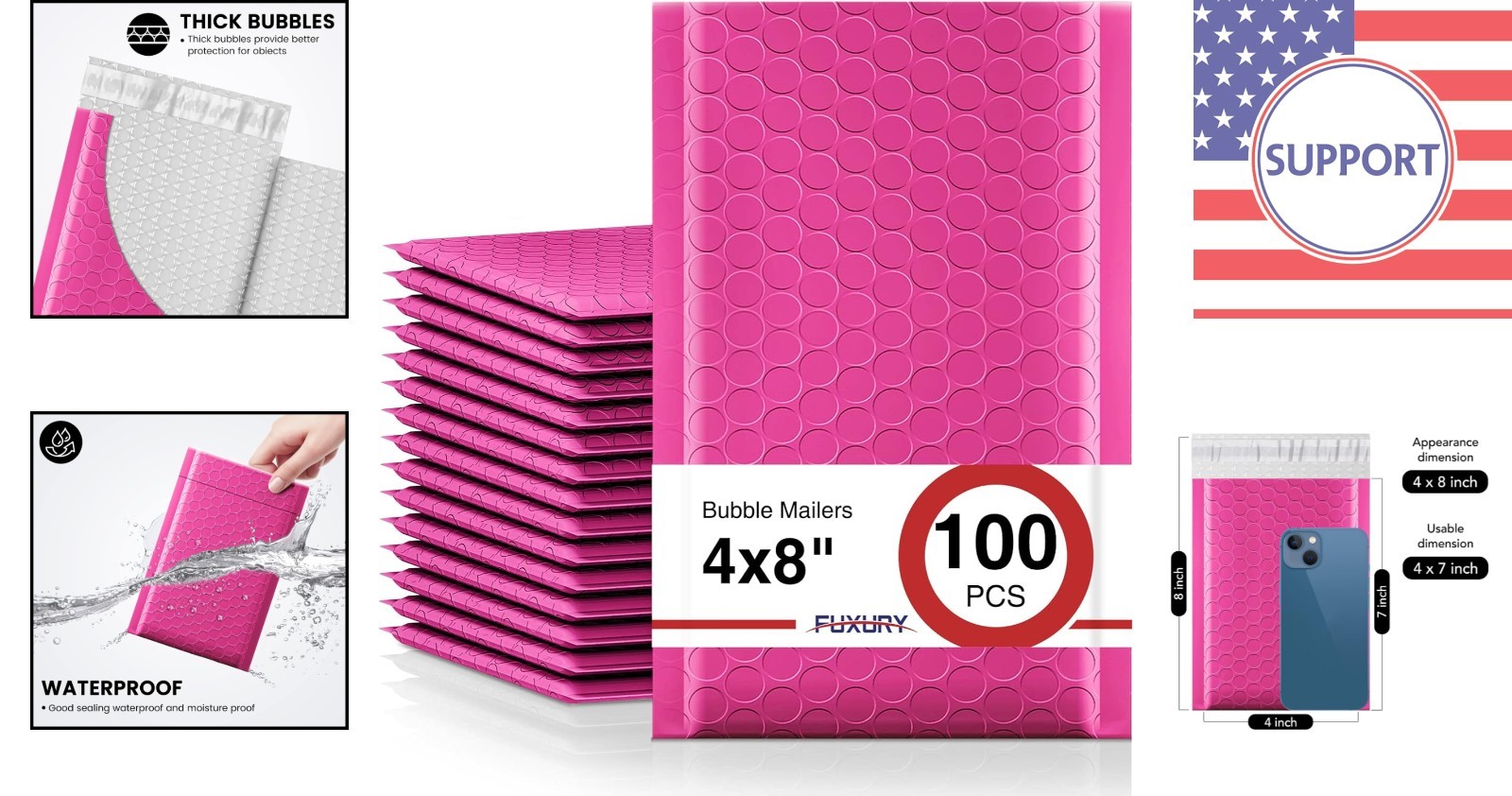 High-Quality 4×8” Pink Bubble Mailers – 100 Count Self-Seal Shipping Envelopes