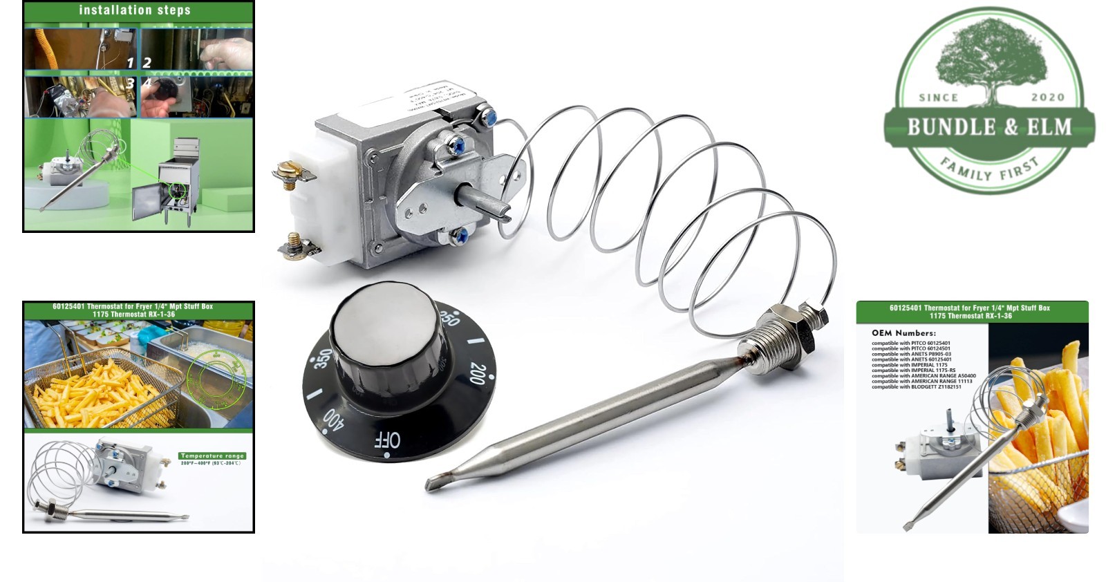Professional Deep Fryer Thermostat, Stainless Steel, 200-400F Temperature